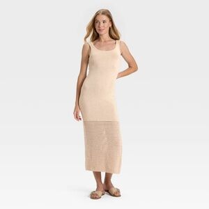 Women's Long Sleeve Midi Sweater Dress - Universal Thread Tan L